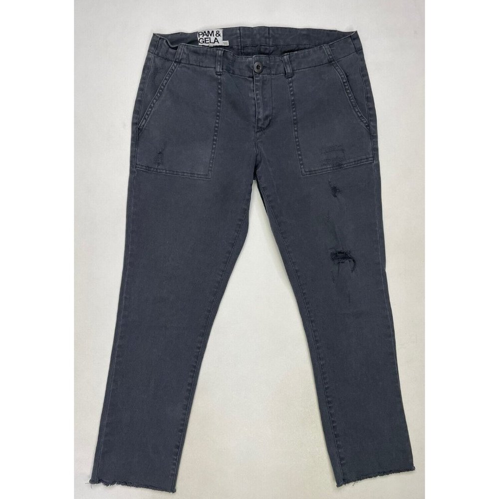 Pam & Gela Distressed Cropped Pants Women Size 29 Gray
